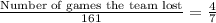 \frac{\text{Number of games the team lost}}{161}=\frac{4}{7}