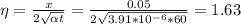 \eta=\frac{x}{2\sqrt{\alpha t}}=\frac{0.05}{2\sqrt{3.91*10^{-6}*60}} = 1.63