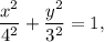 \dfrac{x^2}{4^2}+\dfrac{y^2}{3^2}=1,
