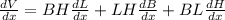 \frac{dV}{dx} = BH\frac{dL}{dx} + LH\frac{dB}{dx}+BL\frac{dH}{dx}