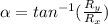 \alpha = tan^{-1} (\frac{R_{y} }{R_{x} } )