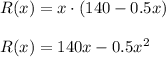 R(x)=x\cdot (140-0.5x)\\\\R(x)=140x-0.5x^2