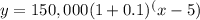 y=150,000(1+0.1)^(x-5)