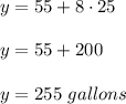 y=55+8\cdot 25\\ \\y=55+200\\ \\y=255\ gallons