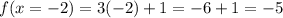 f(x=-2)=3(-2)+1=-6+1=-5