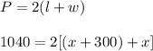 P=2(l+w)\\\\1040=2[(x+300)+x]