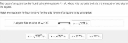 The area of a square can be found using the equation a = s², where a is the area and s is the measur