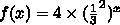 Rewrite the function f of x equals 4 times one third to the 2 times x power using properties of expo