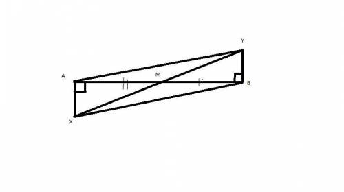 Point m is the midpoint of ab . through point m a line segment xy is drawn, so that both xa and yb a