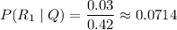 P(R_1\mid Q)=\dfrac{0.03}{0.42}\approx0.0714