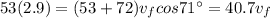 53(2.9)=(53+72)v_fcos 71^{\circ}=40.7 v_f