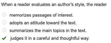 When a reader evaluates an author's style, the reader