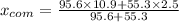 x_{com}=\frac{95.6\times 10.9+55.3\times 2.5}{95.6+55.3}