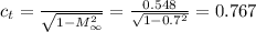 c_{t}=\frac{\c{t_0}}{\sqrt{1-M^2_{\infty}}} = \frac{0.548}{\sqrt{1-0.7^2}}=0.767