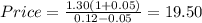 Price=\frac{1.30(1+0.05)}{0.12-0.05} =19.50