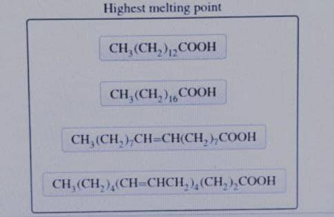 Arrange the fatty acids from highest melting point to lowest melting point.