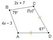 Consider kite abcd. what are the values of x and y?