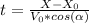 t=\frac{X-X_{0} }{V_{0}*cos(\alpha)}