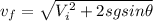 v_f=\sqrt {V_i^{2}+2sgsin\theta}
