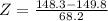 Z = \frac{148.3 - 149.8}{68.2}