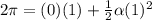 2\pi = (0)(1)+\frac{1}{2}\alpha (1)^2