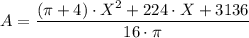 A = \dfrac{(\pi + 4)\cdot X^2 + 224 \cdot X+ 3136}{16 \cdot \pi}