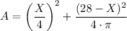 A = \left(\dfrac{X}{4} \right)^2 + \dfrac{(28 - X)^2}{4 \cdot \pi}