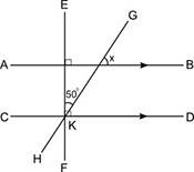 The figure shows two parallel lines ab and cd cut by transversals ef and gh. angle ekd measures 90 d