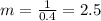 m=\frac{1}{0.4}=2.5