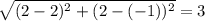 \sqrt{(2-2)^{2} +(2-(-1))^{2} } = 3