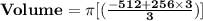\mathbf{Volume = \pi[(   \frac{-512 + 256 \times 3}{3}) ]}