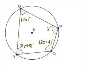 Quadrilateral opqr is inscribed inside a circle as shown below. what is the measure of angle q?
