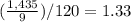 (\frac{1,435}{9})/120=1.33