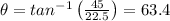 \theta = tan^{-1}\left ( \frac{45}{22.5} \right ) = 63.4