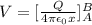 V=[\frac{Q}{4\pi\epsilon_{0}x}]^{B} _{A}