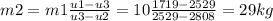 m2=m1\frac{u1-u3}{u3-u2} =10\frac{1719-2529}{2529-2808} =29kg