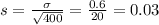 s = \frac{\sigma}{\sqrt{400}} = \frac{0.6}{20}= 0.03
