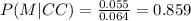 P(M|CC) = \frac{0.055}{0.064} = 0.859