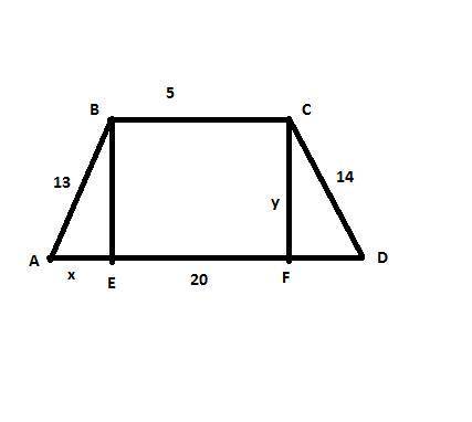 Given:  abcd is a trapezoid, ab =13 cd = 14, bc = 5, and ad = 20 find:  aabcd