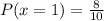 P(x=1) = \frac{8}{10}