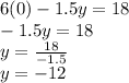 6 (0) -1.5y = 18\\-1.5y = 18\\y = \frac {18} {- 1.5}\\y = -12