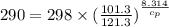 290=298\times (\frac{101.3}{121.3})^{\frac{8.314}{c_p}}