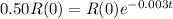 0.50R(0) = R(0)e^{-0.003t}