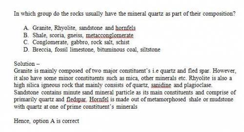 In which group do the rocks usually have the mineral quartz as part of their composition