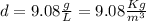 d= 9.08 \frac{g}{L}} = 9.08 \frac{Kg}{m^{3}}}
