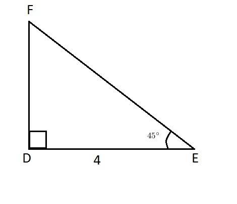 On a piece of paper, use a protractor to construct right triangle def with de=4 in. , m∠d=90° , and