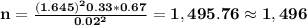 \bf n=\frac{(1.645)^20.33*0.67}{0.02^2}=1,495.76\approx 1,496