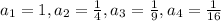 a_1=1,a_2=\frac{1}{4},a_3=\frac{1}{9},a_4=\frac{1}{16}