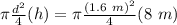 \pi \frac{d^2}{4}(h)=\pi \frac{(1.6\ m)^2}{4}(8\ m)