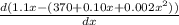 \frac{d(1.1x - (370 + 0.10x + 0.002x^2))}{dx}